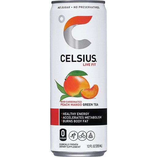 Celsius Fizz-Free Peach Mango Green Tea 12oz Can Sparkling Energy Drink