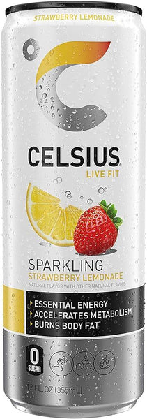 Celsius Strawberry Lemonade 12oz Can Sparkling Energy Drink  CORE Sports  Nutrition