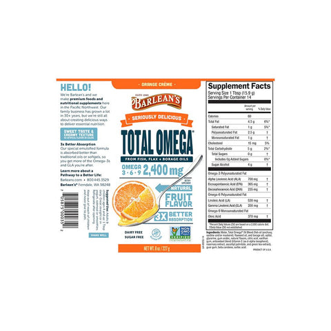Barlean's Seriously Delicious Total Omega Orange Creme 16oz