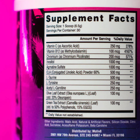 Motiv8 Burn Non-Stimulant Preworkout Fat Burning Powder 30servings - Miami Lemonade