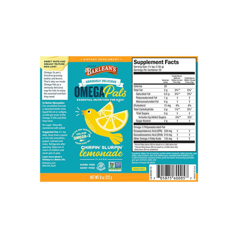 Barlean's Kids Seriously Delicious Omega Pals Fish Oil - Chirpin' Slurpin' Lemonade